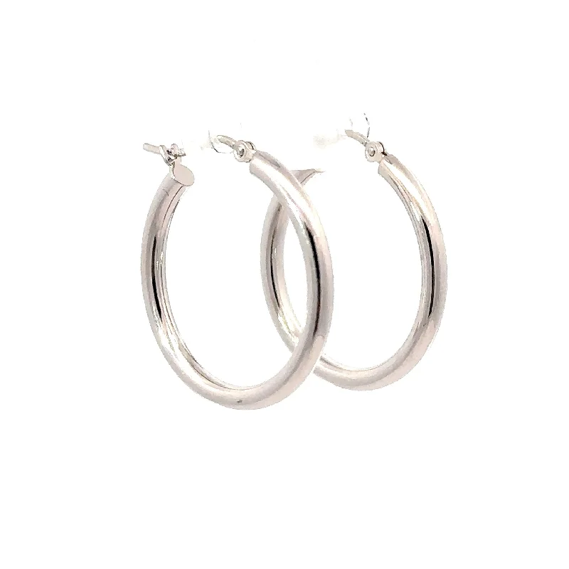 Hoop earrings with spiral designs for a dynamic and fluid look-White Gold Medium Tube Hoop Earrings